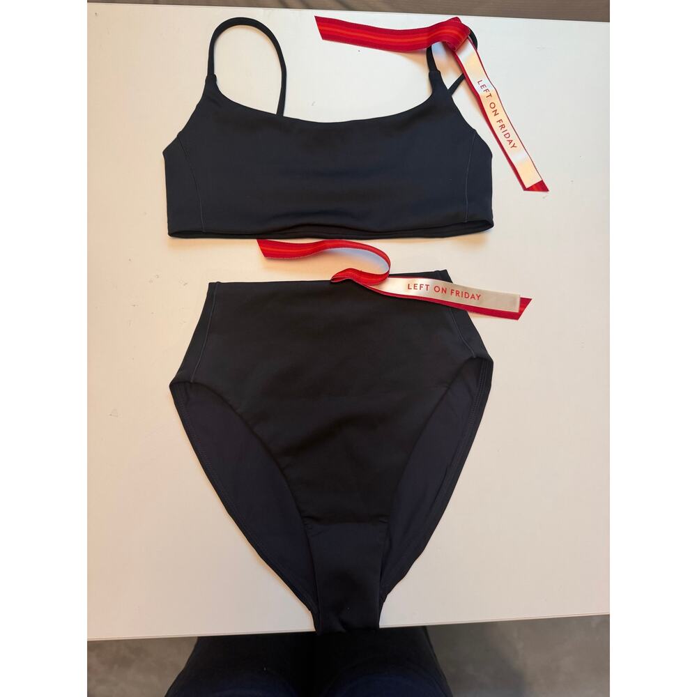 NWT Left On Friday Pool Days Set Bikini Top High Rise Bottom Black Size S Beach - Picture 2 of 8